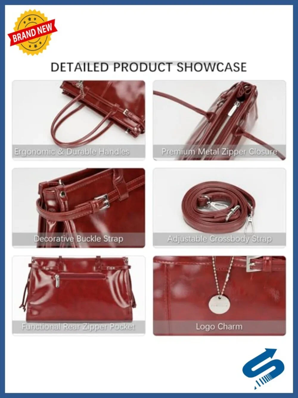 Women's Vegan Leather Top-Handle Satchel with Adjustable Crossbody Strap